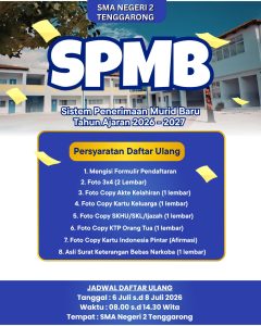 PENGUMUMAN HASIL SPMB TAHAP 2 SMA NEGERI 2 TENGGARONG TAHUN PELAJARAN 2026-2027